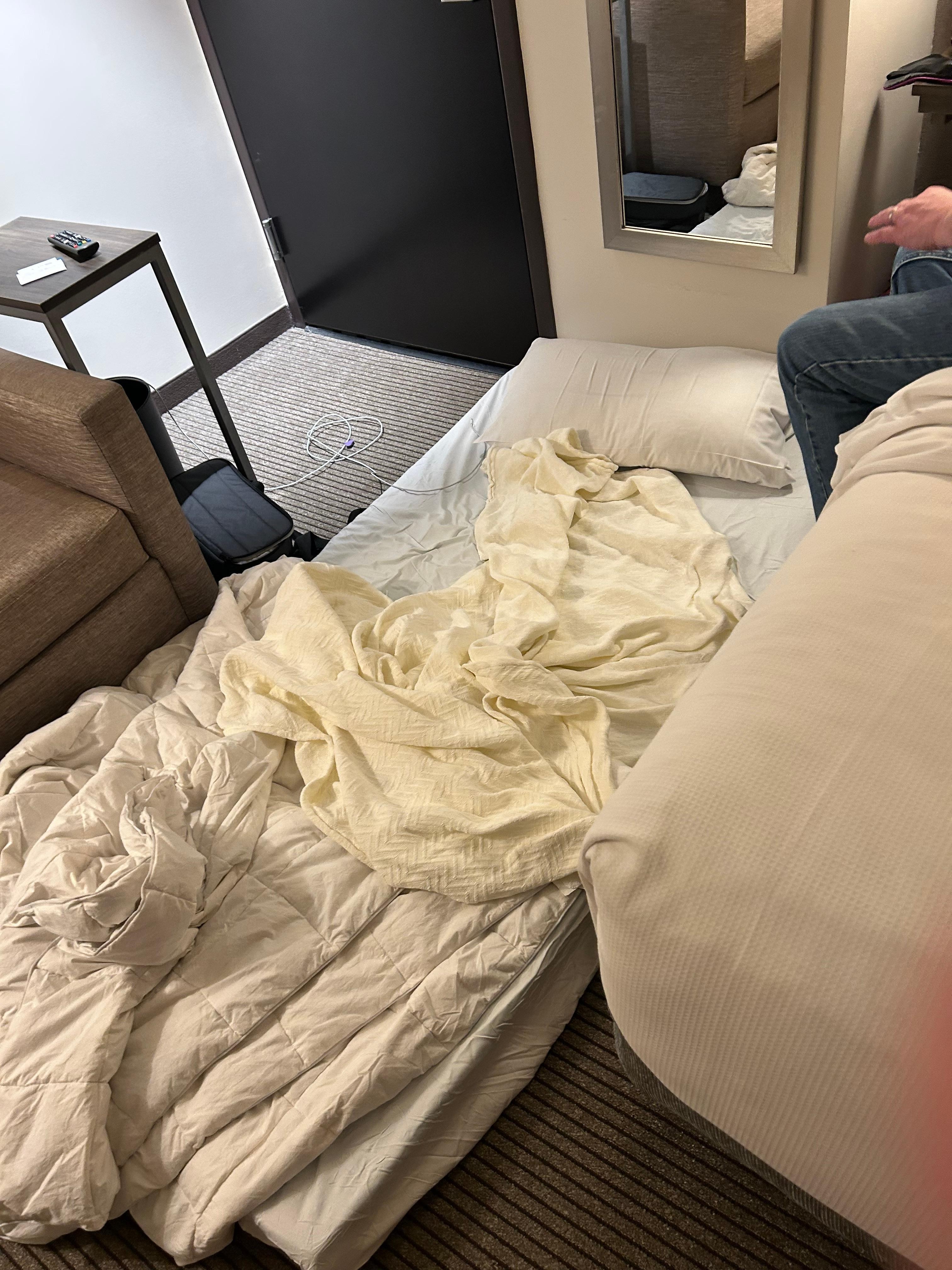 Thin matress on floor I had to sleep on