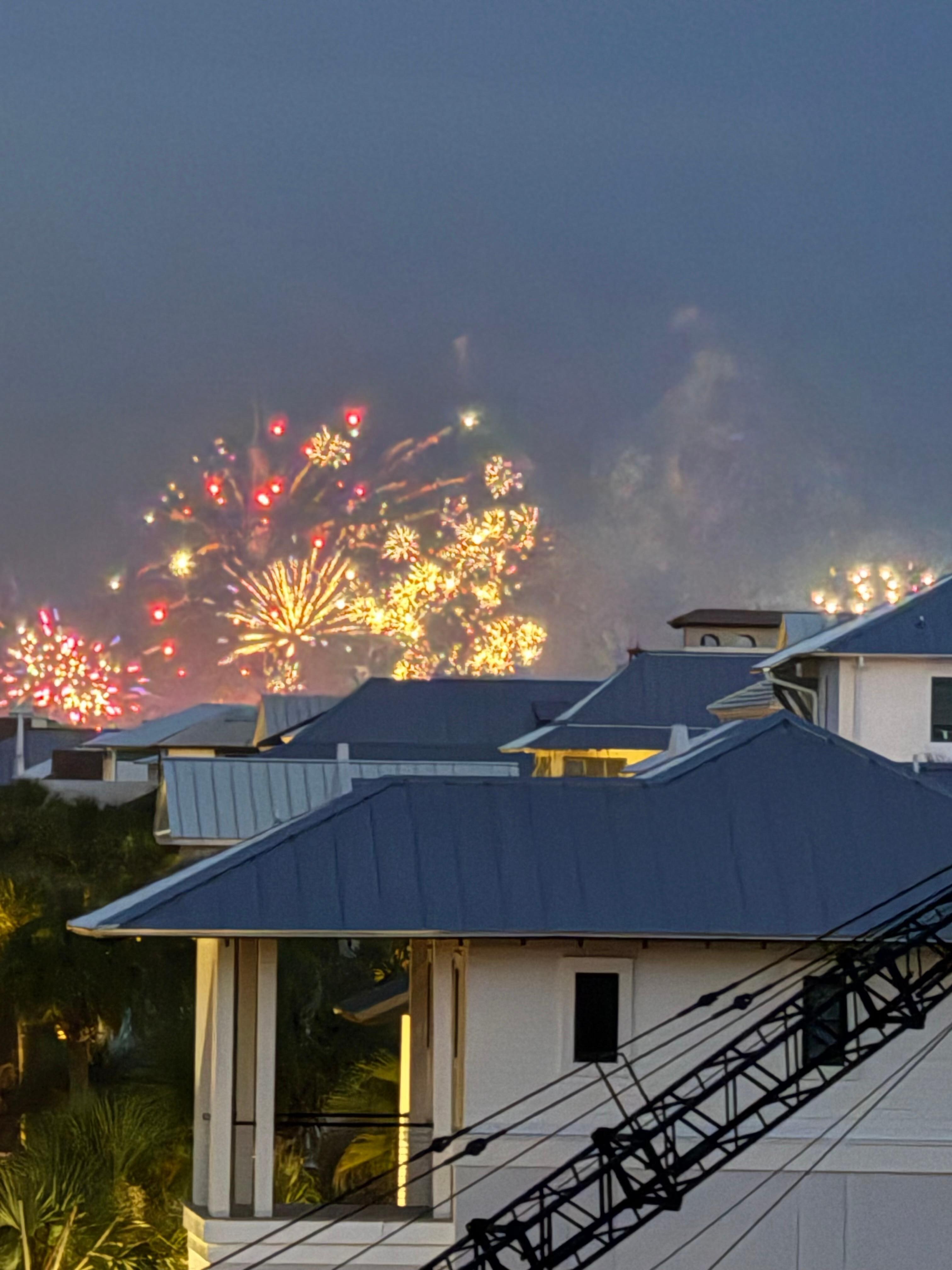 View of July 4th fireworks at the pier from the master bedroom balcony 
