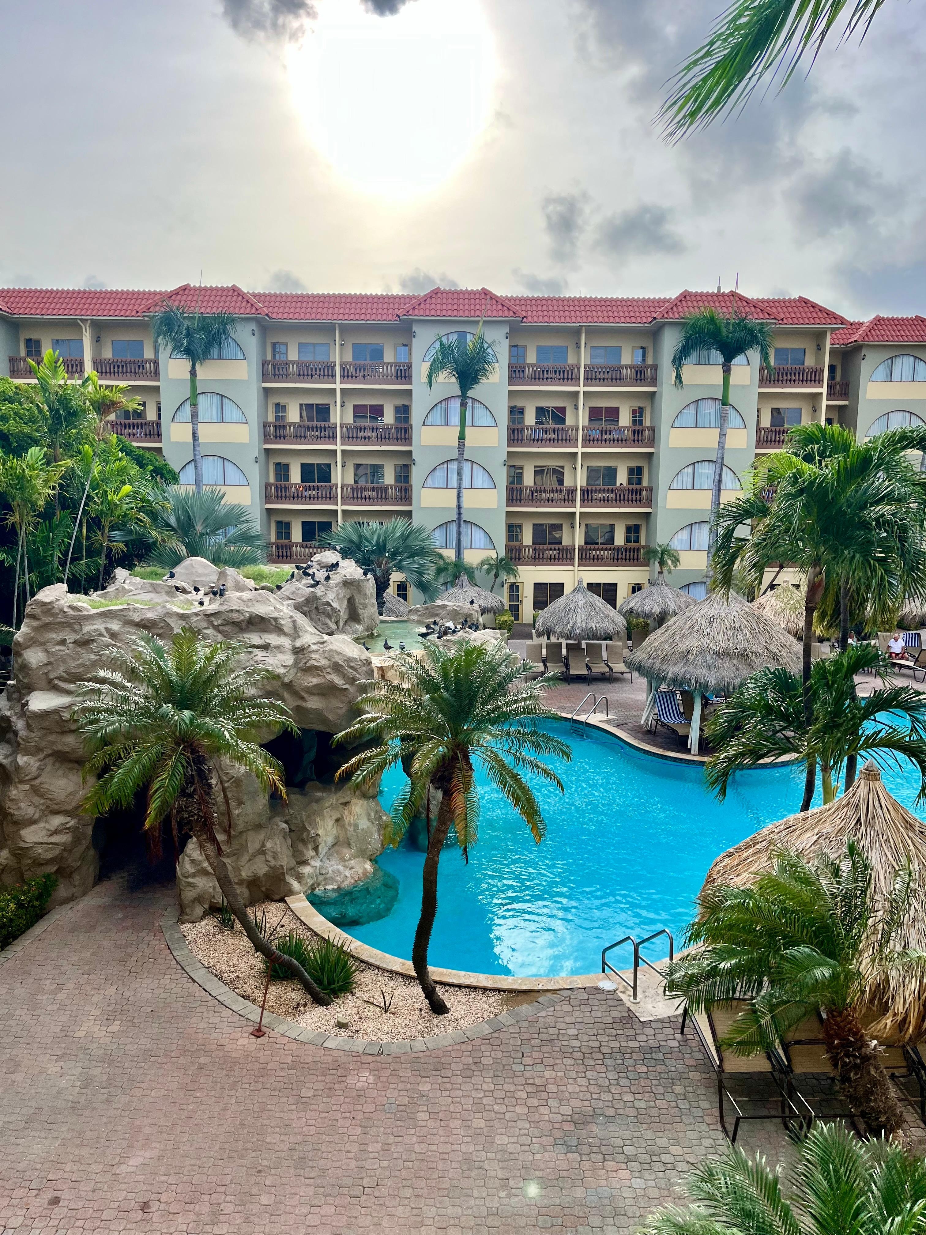 Waterfall pool during the morning; view from balcony 
