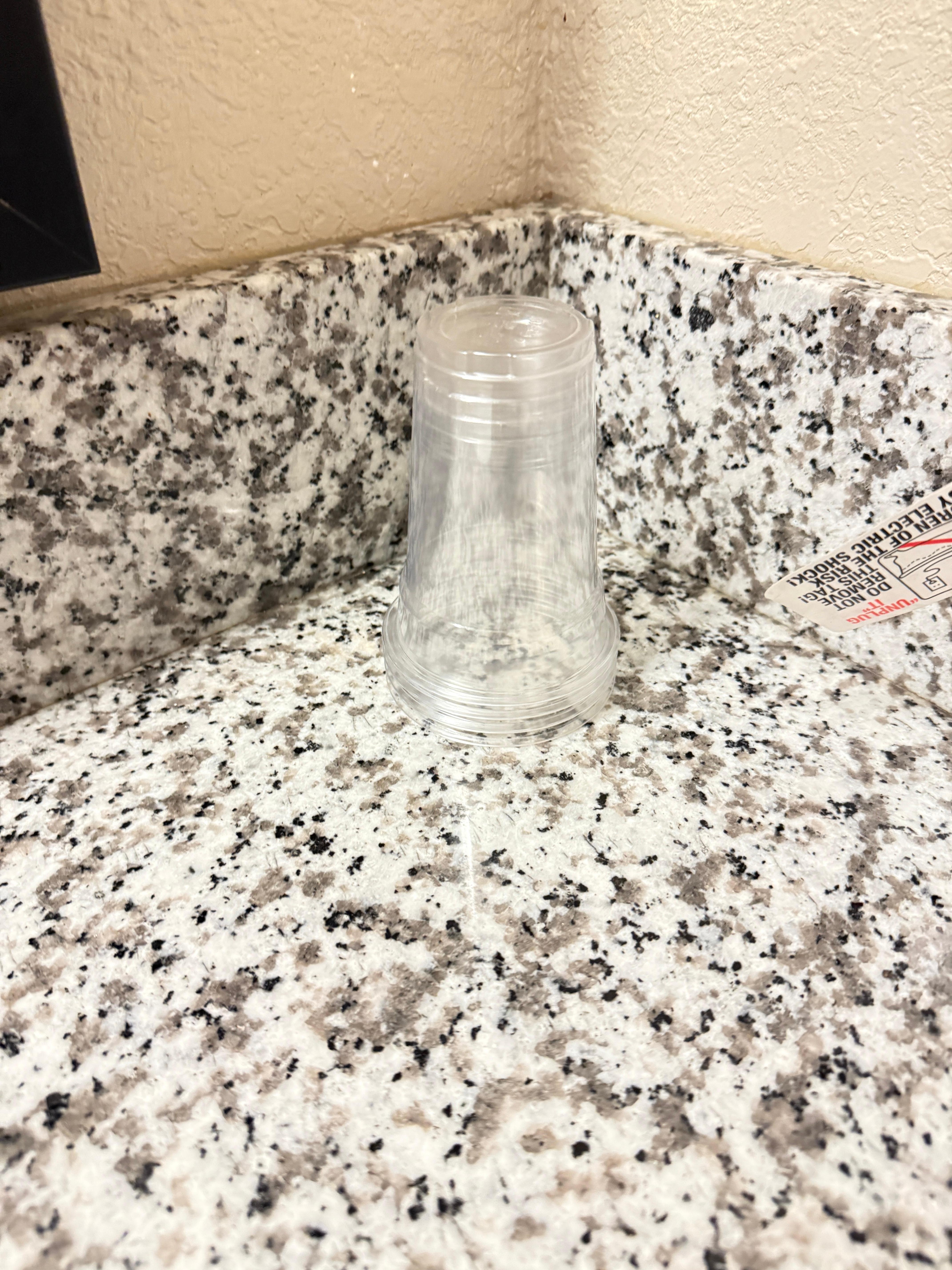 Cups just placed on dirty countertop 