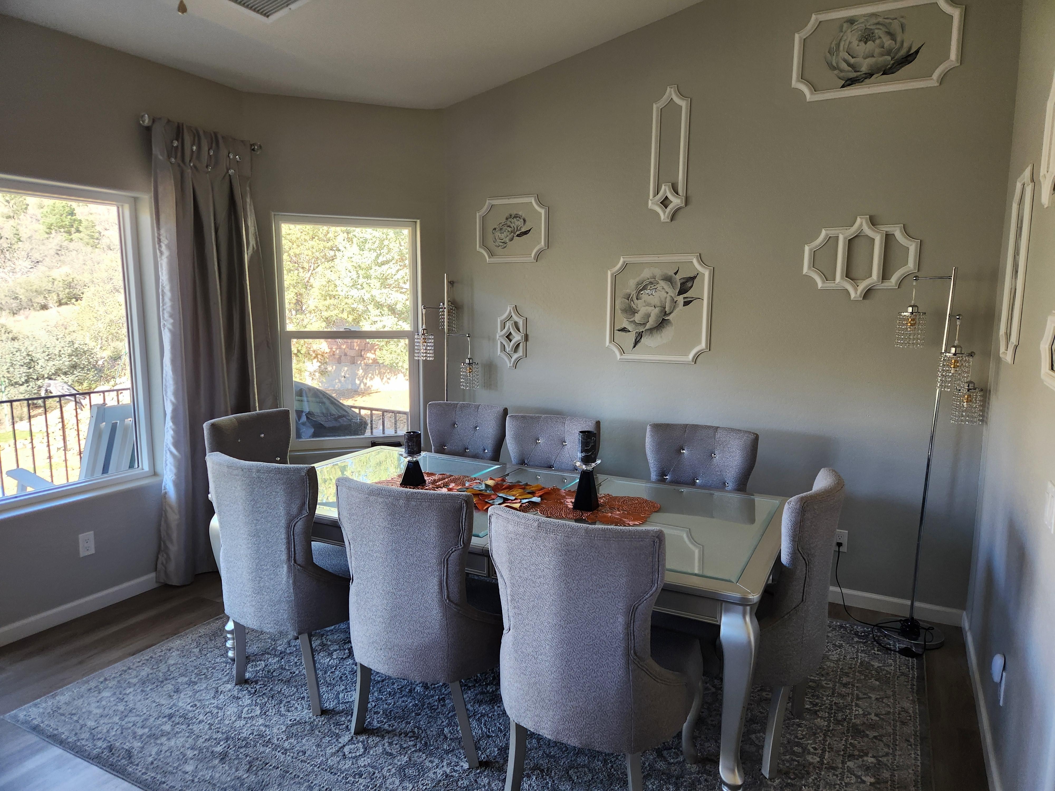 Dining room seats eight.