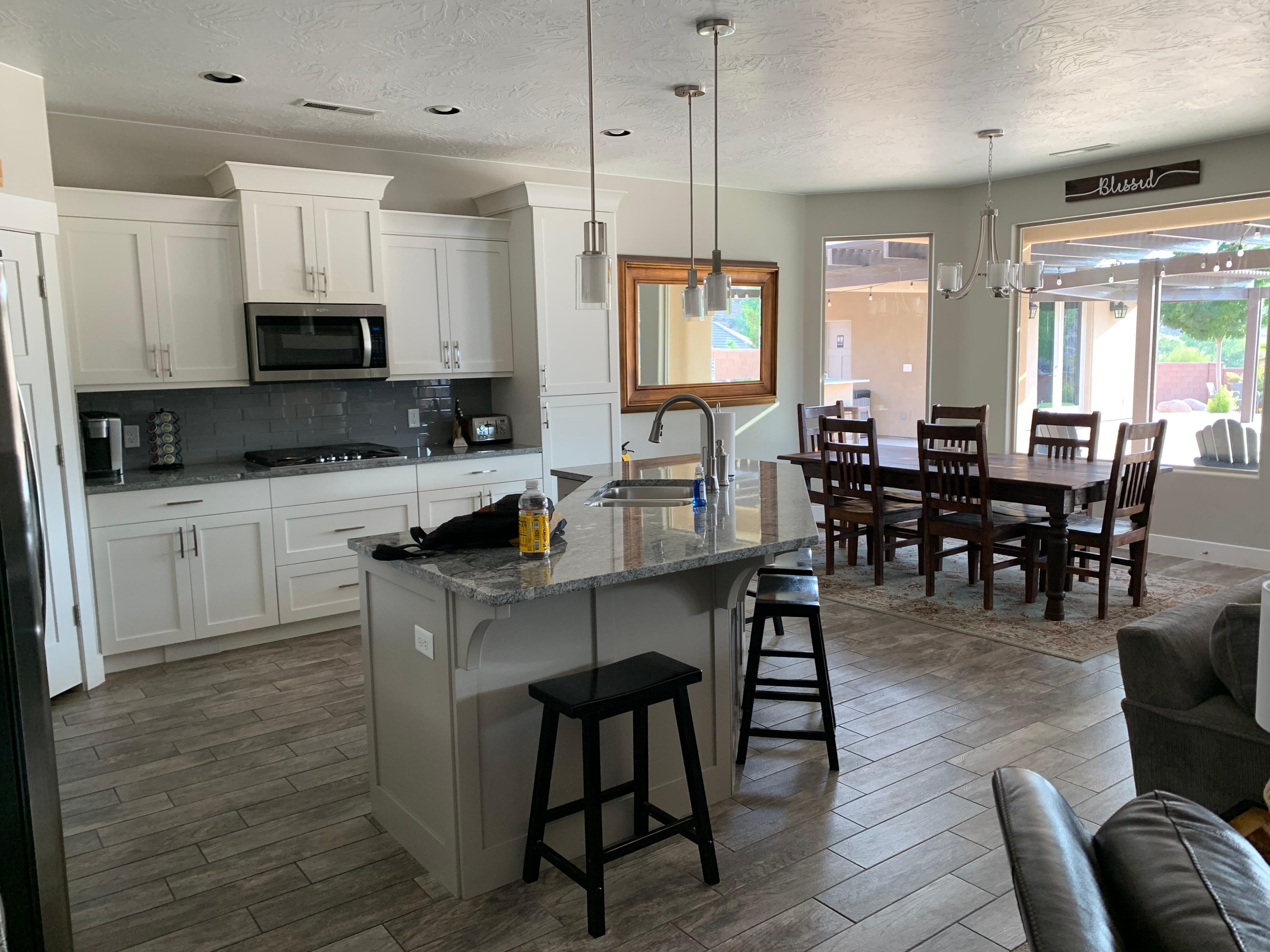 Great kitchen which opens into the living room and has a great dining room table