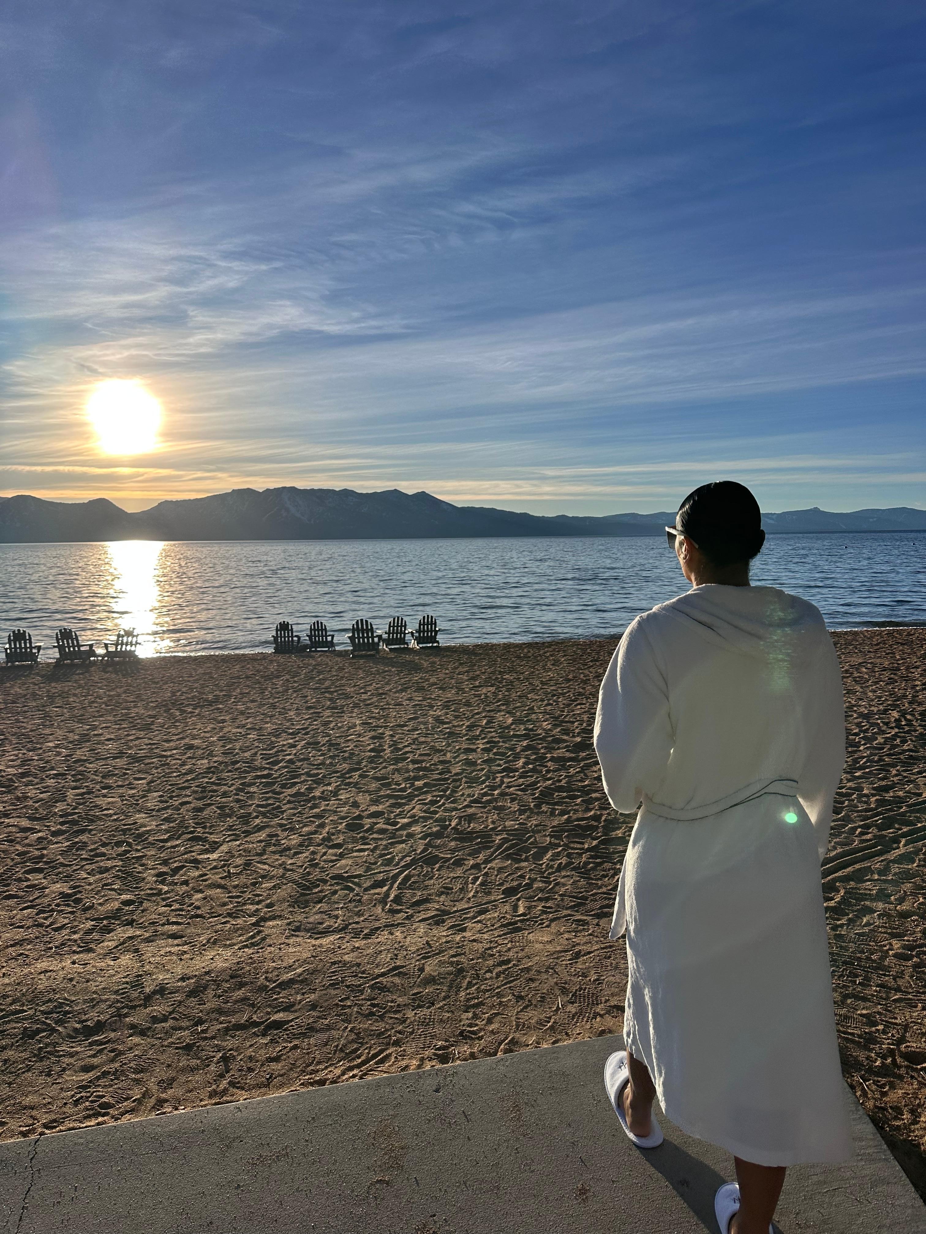 Watching the sunset over the lake was breathtaking 