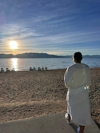 Watching the sunset over the lake was breathtaking