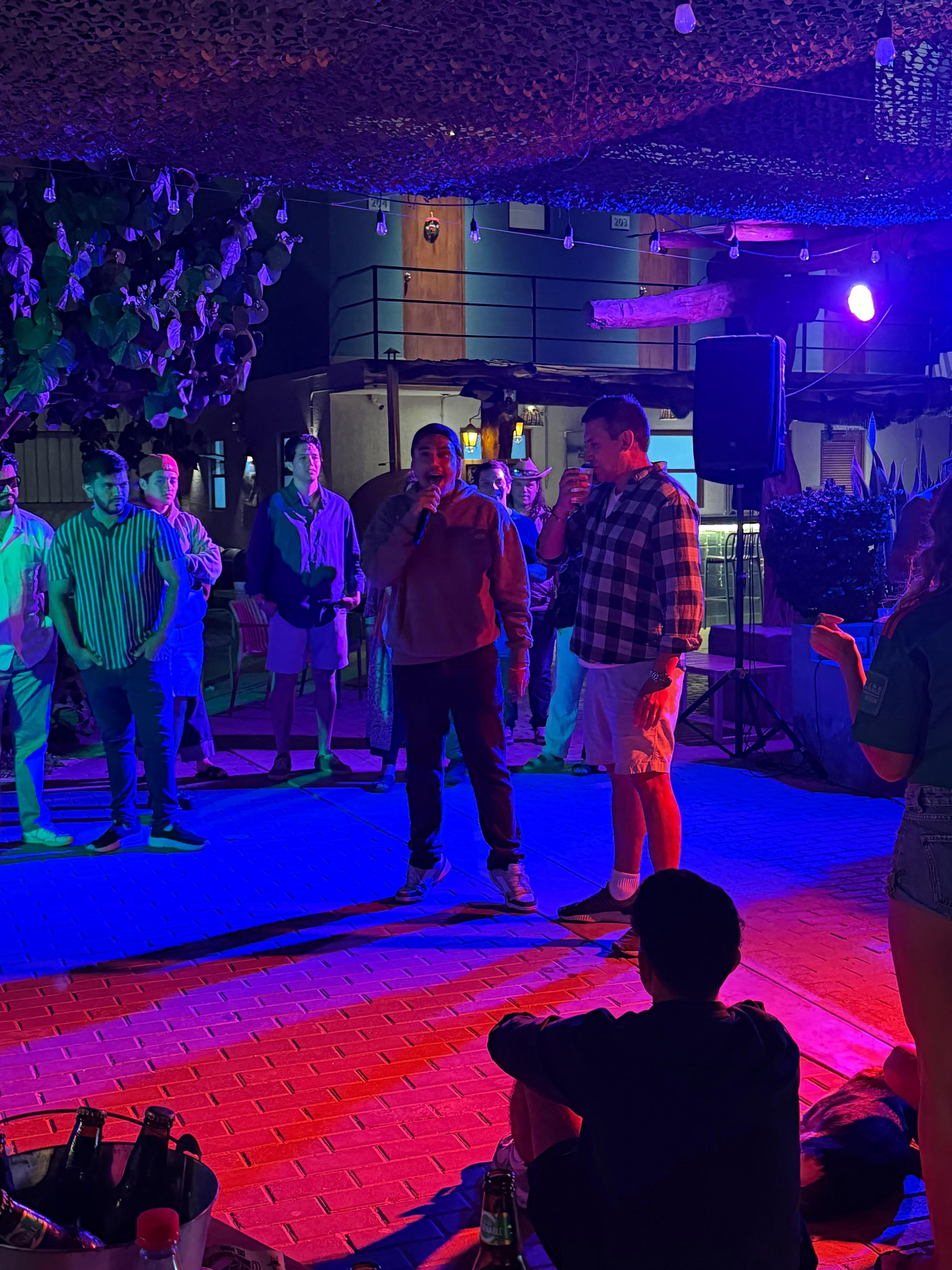 Beer chugging contest and dancing