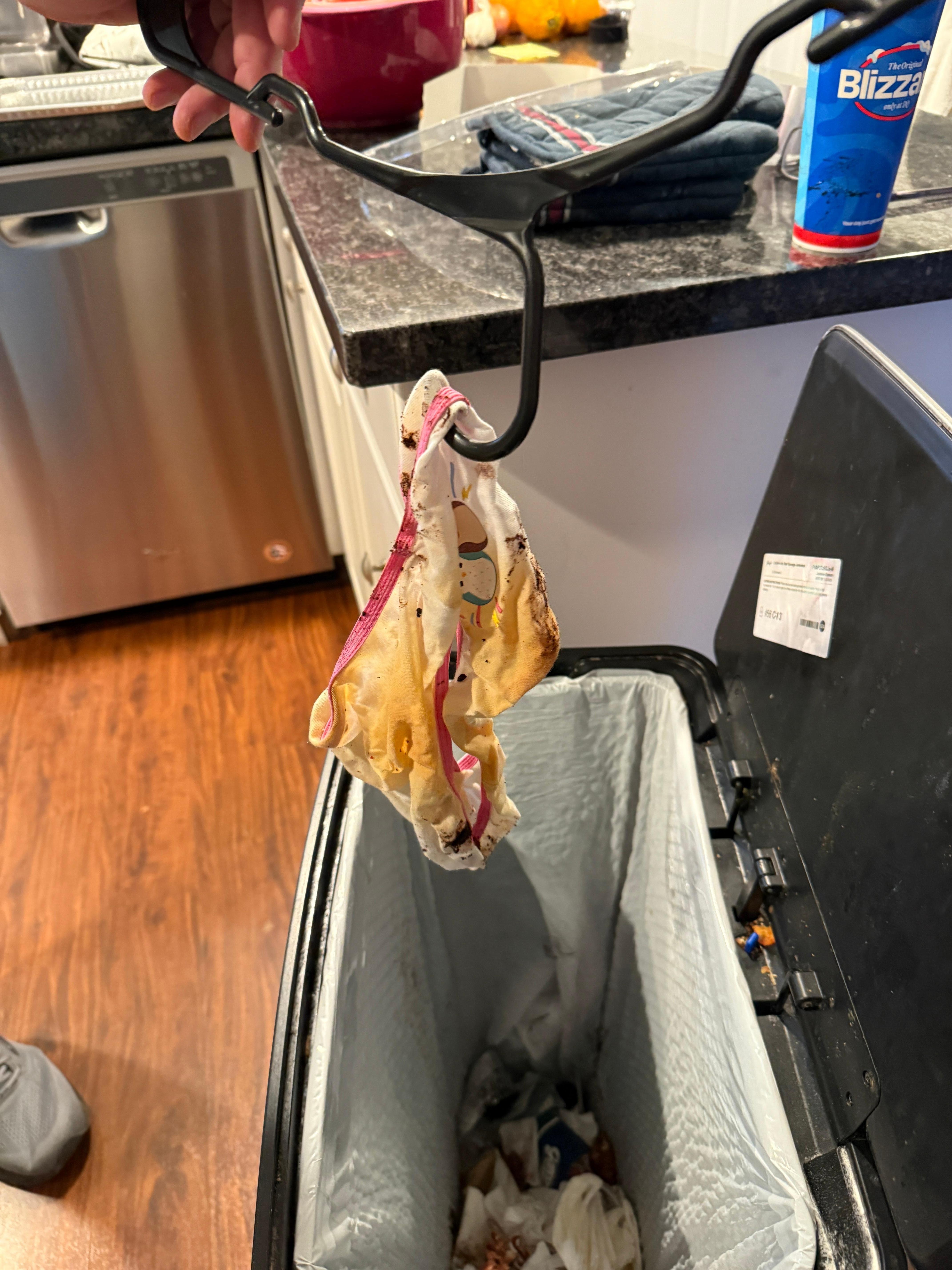 Underwear found in the closet, pulled out of the garbage for a pic, per the request of the host