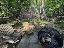 Fire pit with wooded back yard