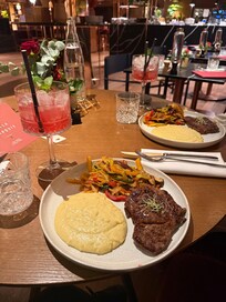 Dinner in the restaurant located in the lobby. Food was delicious