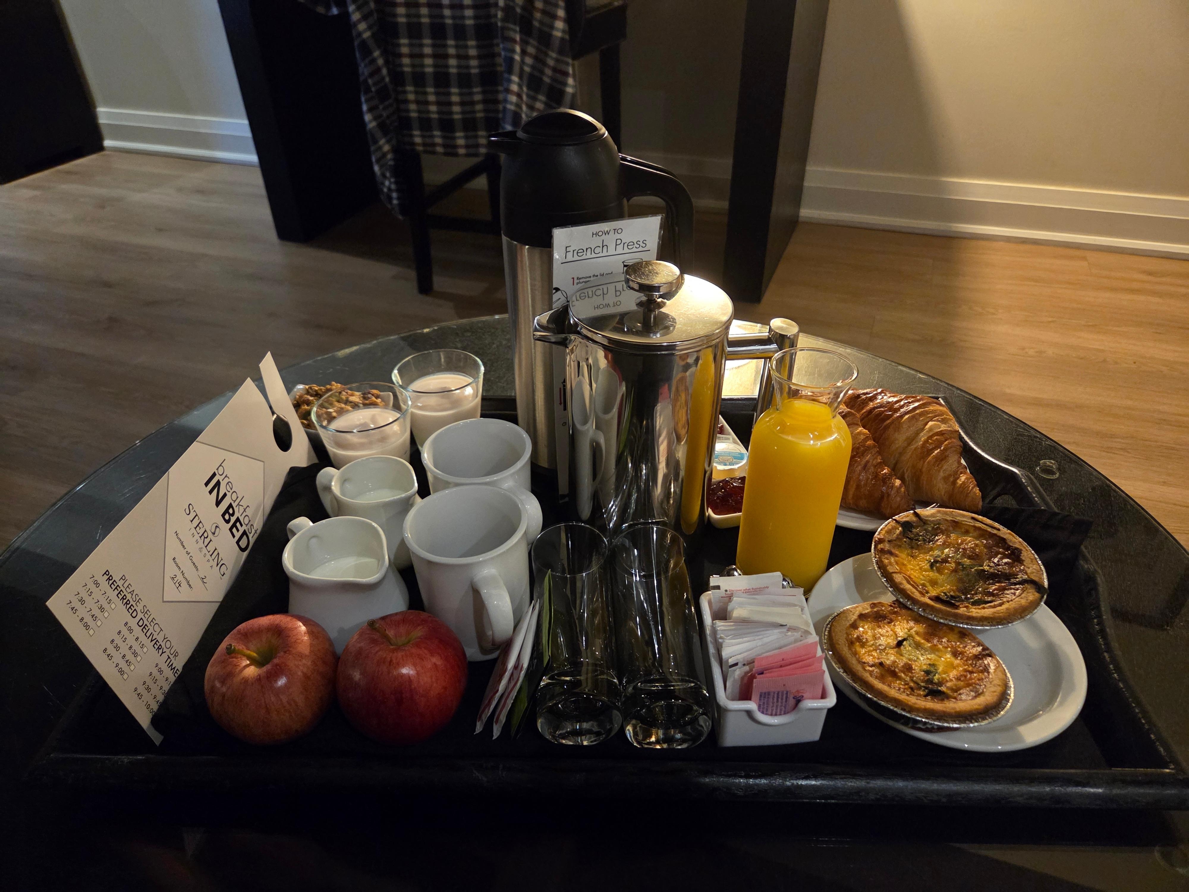 Amazing free breakfast delivered to our room in the morning!! 