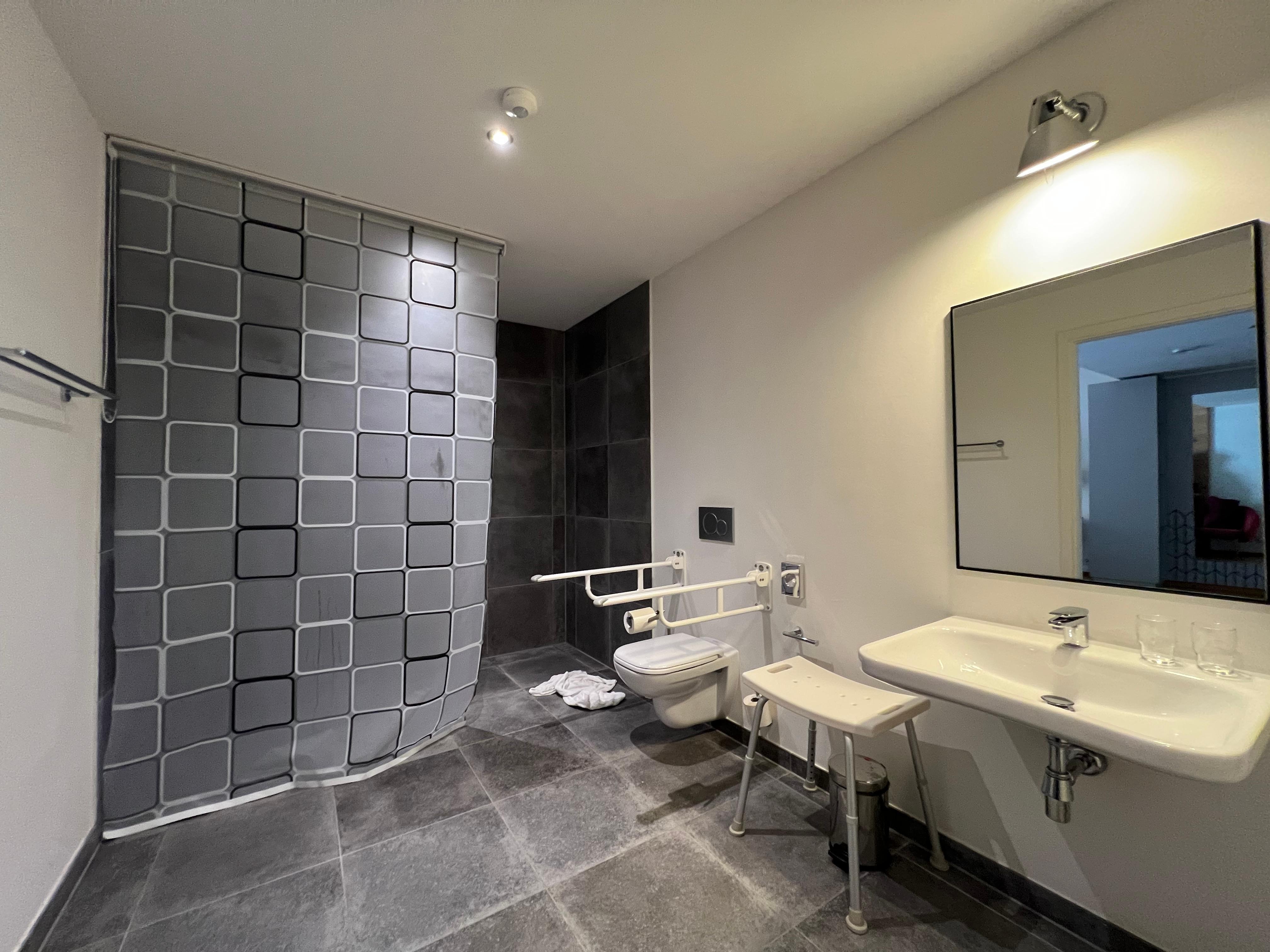 Toaletten i det anpassade rummet var mycket stor.