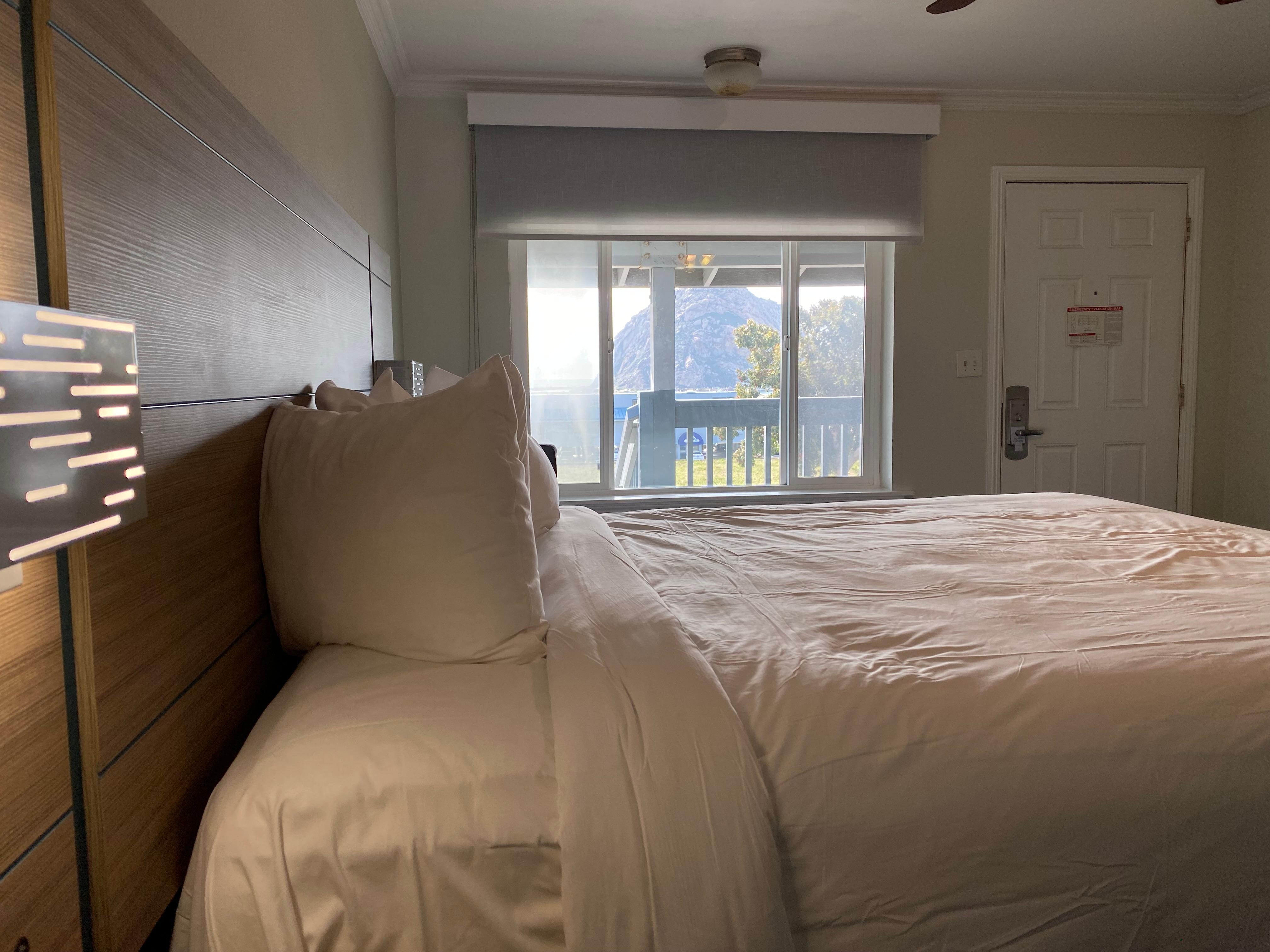 King bed room, 3rd floor, with view of Morro Rock & has a super comfy bed