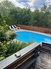 View of the pool from the car port.