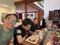 Eating delicious breakfast at the dining room