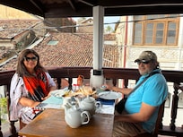 Enjoying generous breakfast