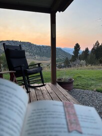 Sunrise on porch of cabin