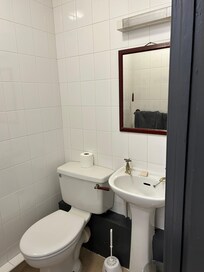 Look at the colour of the string hanging the bathroom mirror to see the dirt buildup.