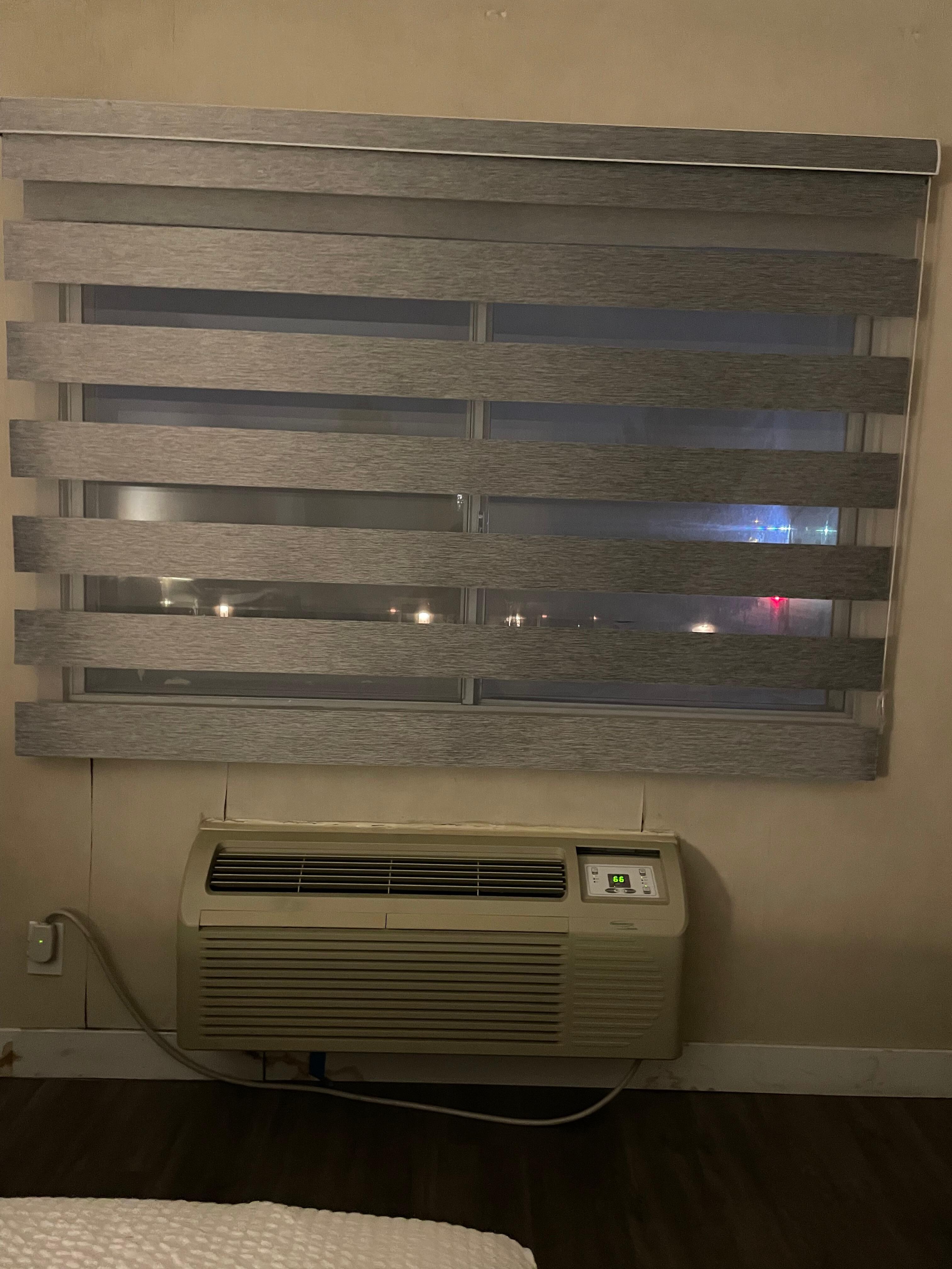 The only curtain in the room.