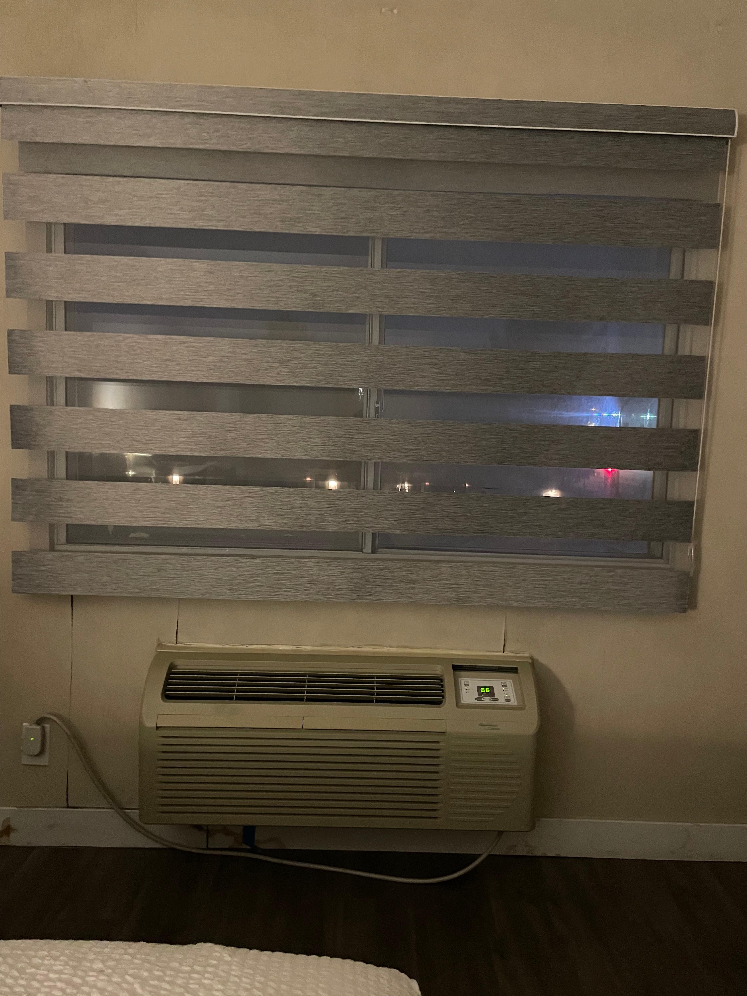 The only curtain in the room.