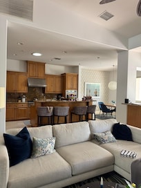 Family room and kitchen.
