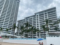 View of both towers from the beach.
