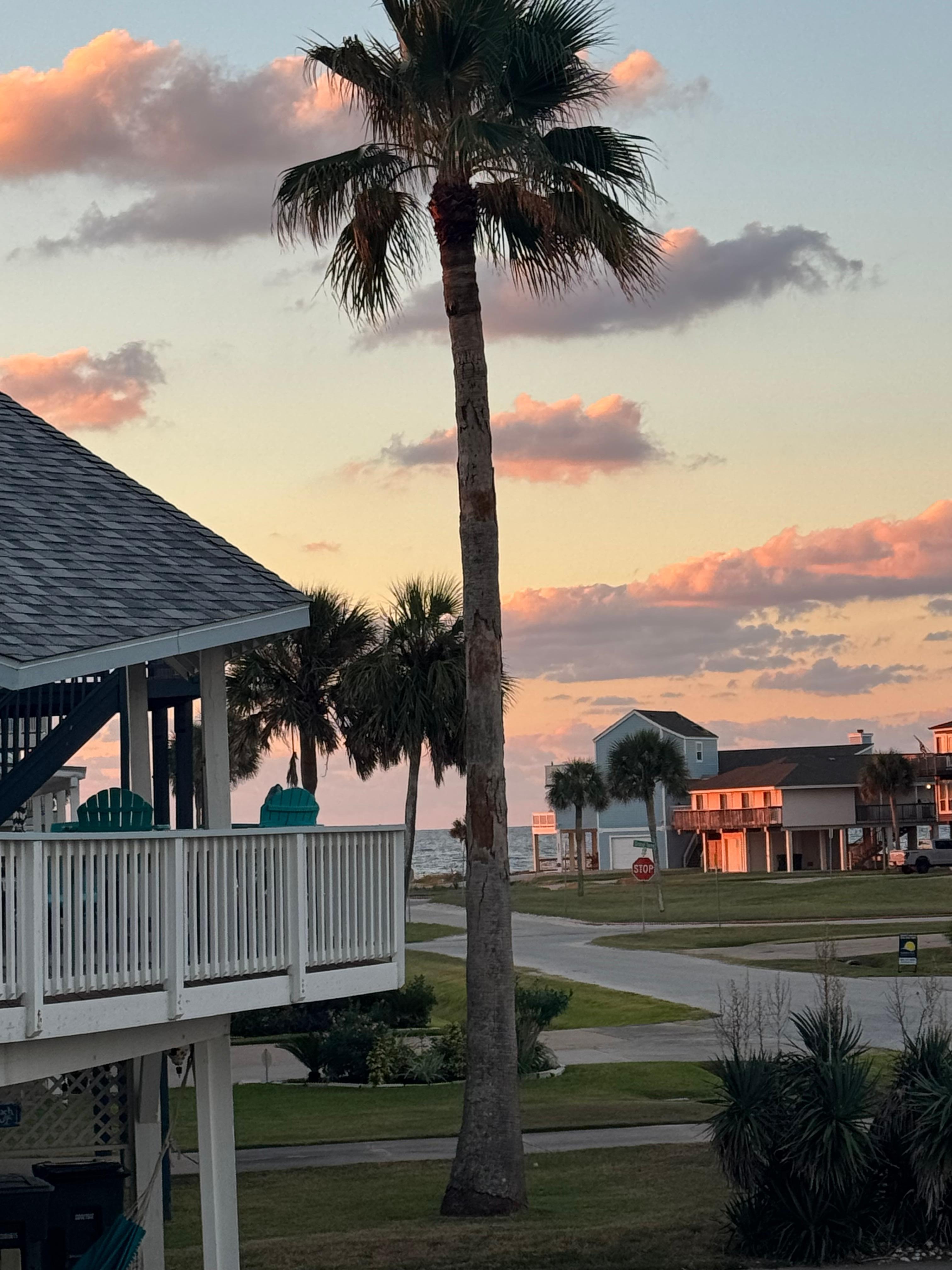 View of sunrise from deck. 