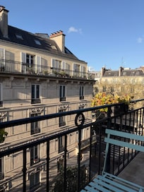 Classic city street view from our balcony.