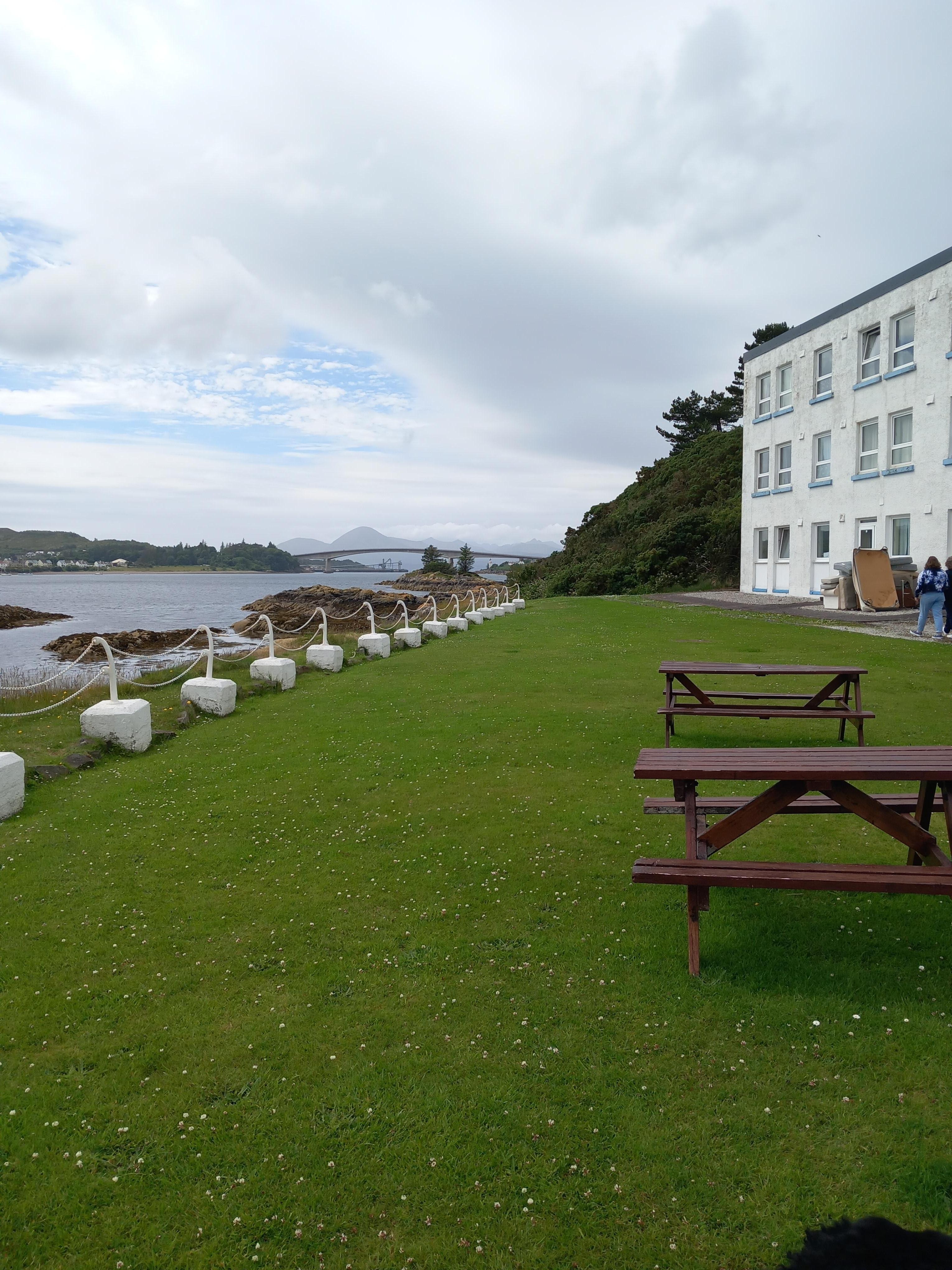 The picnic area at the front overlooking the loch and Skye