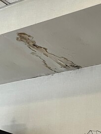 Lobby ceiling with holes and black mold