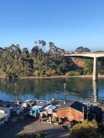 The Noyo river and ocean meet