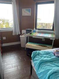 That’s the edge of the bed we both hit.