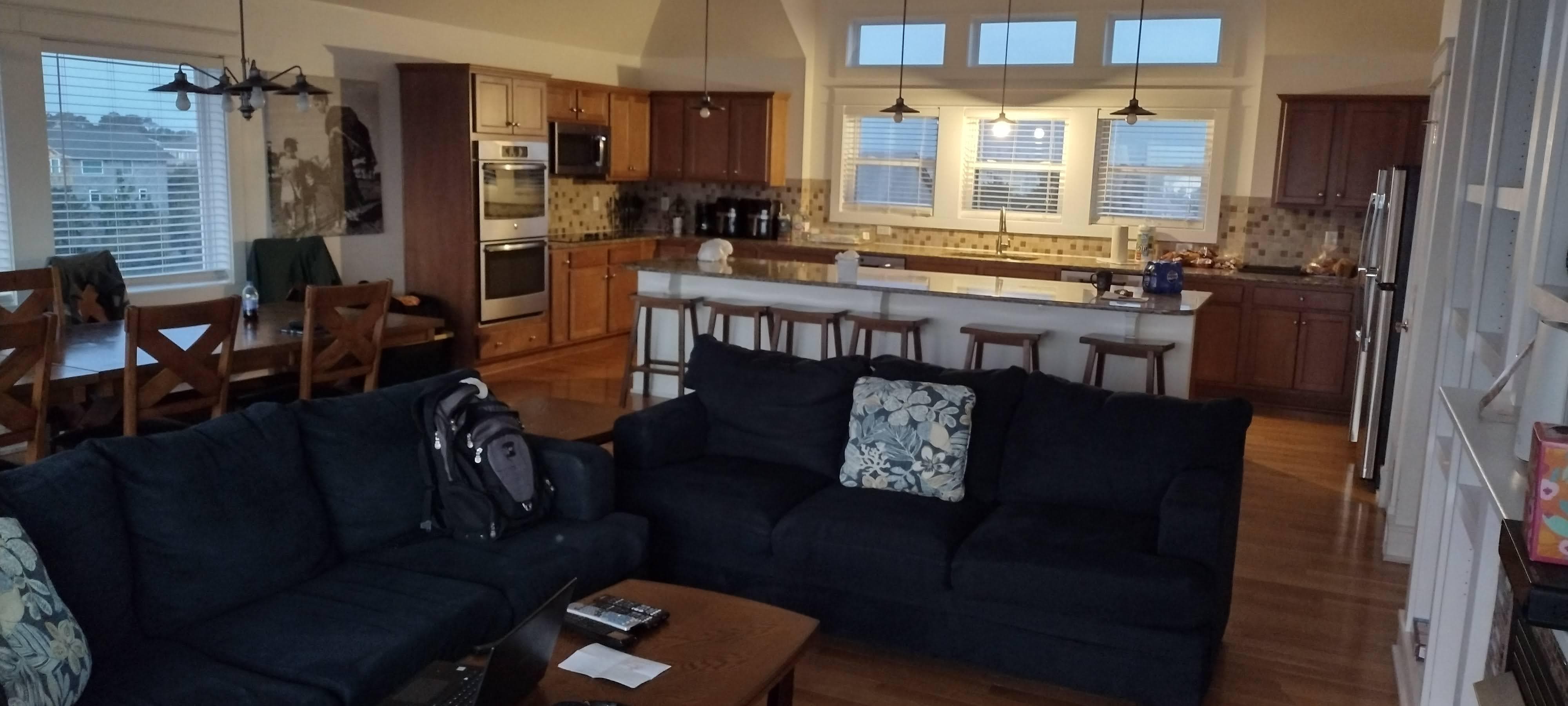 Large space for cooking and storing food. Kitchen times two. 2 refrigerators, ovens, and dishwashers