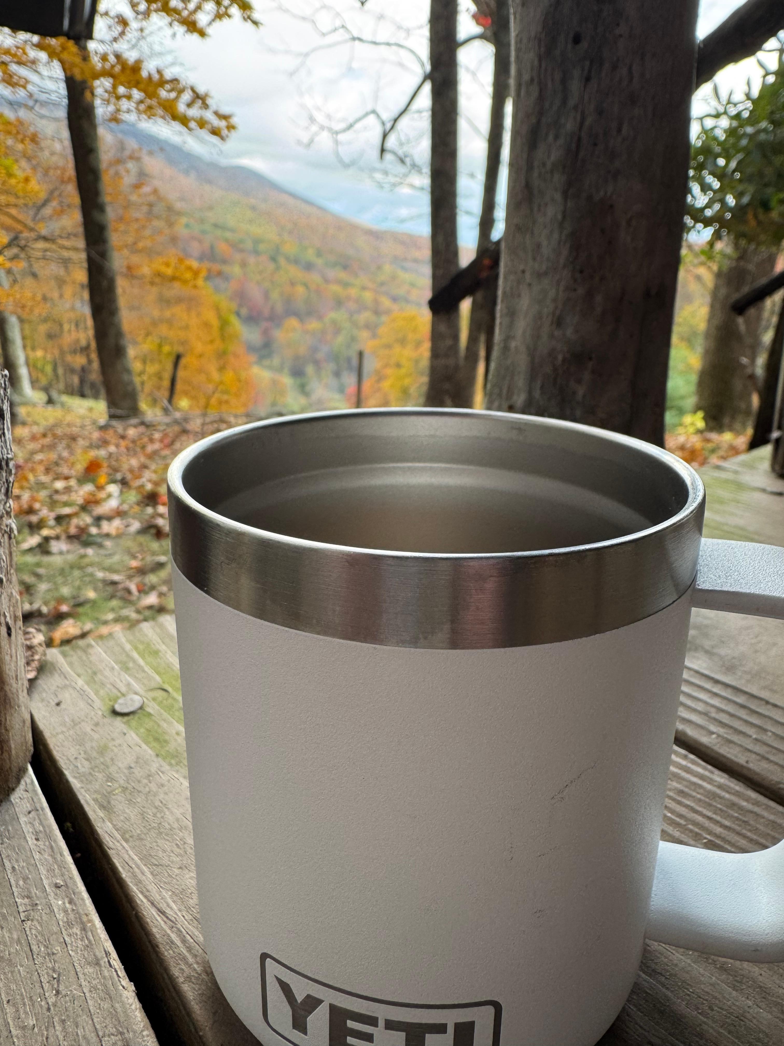 Relaxing cup of morning coffee on the front porch rocking chairs.