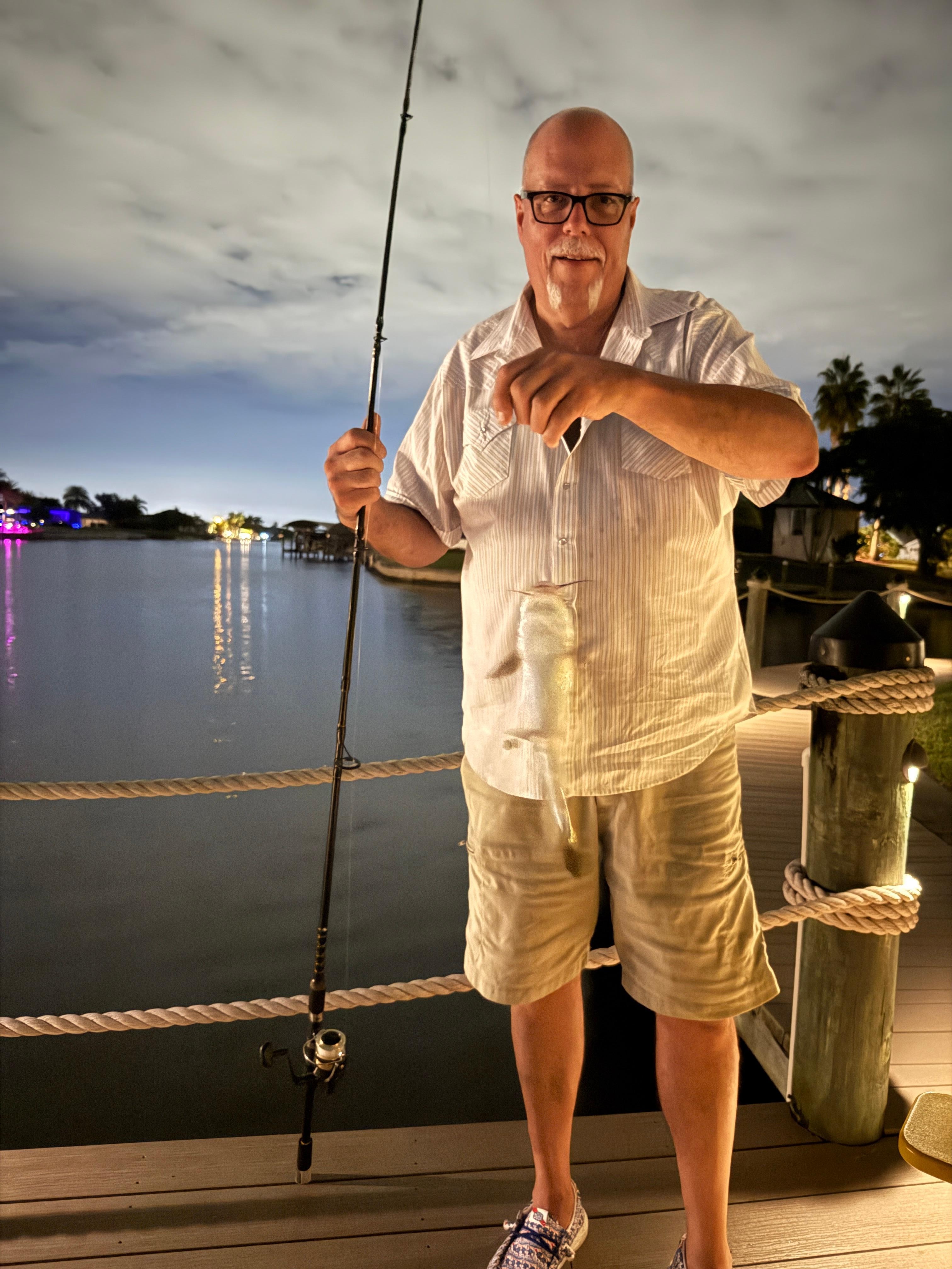 Evening fishing from the dock-hubby caught nothing but catfish but still had fun. We did not see any other wildlife in the water other than fish.
