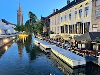 Canal side of hotel at twilight