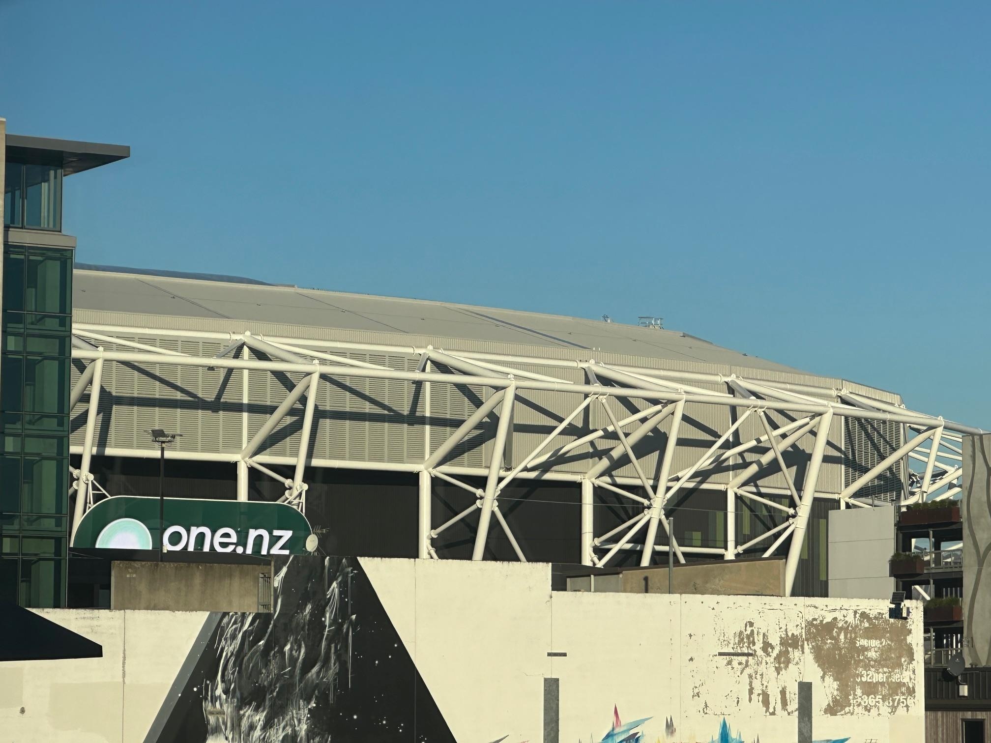 View of the new stadium from the townhouse window.
