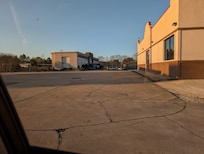 View from near the road showing the abandoned restaurant and distance from the road