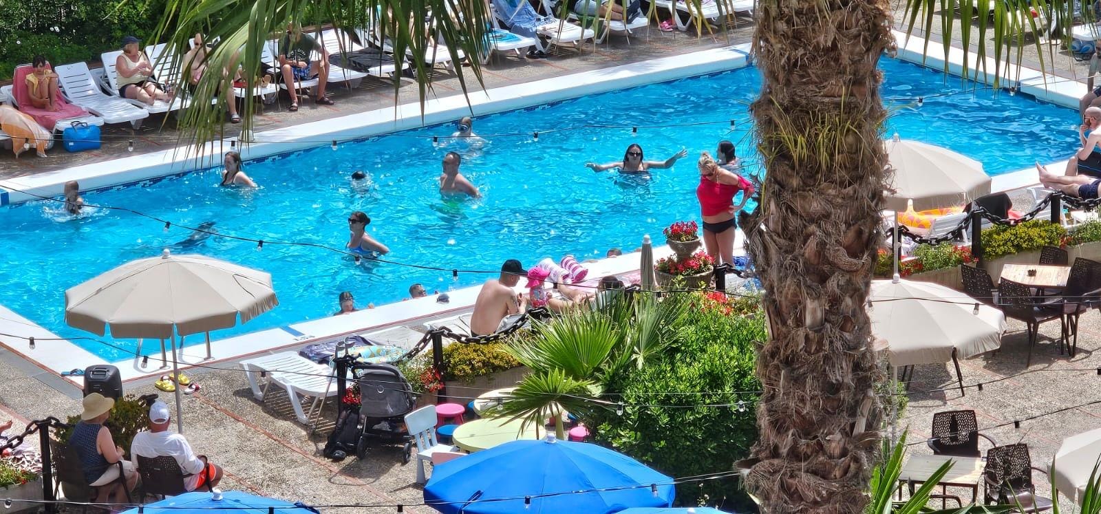 The pool area.