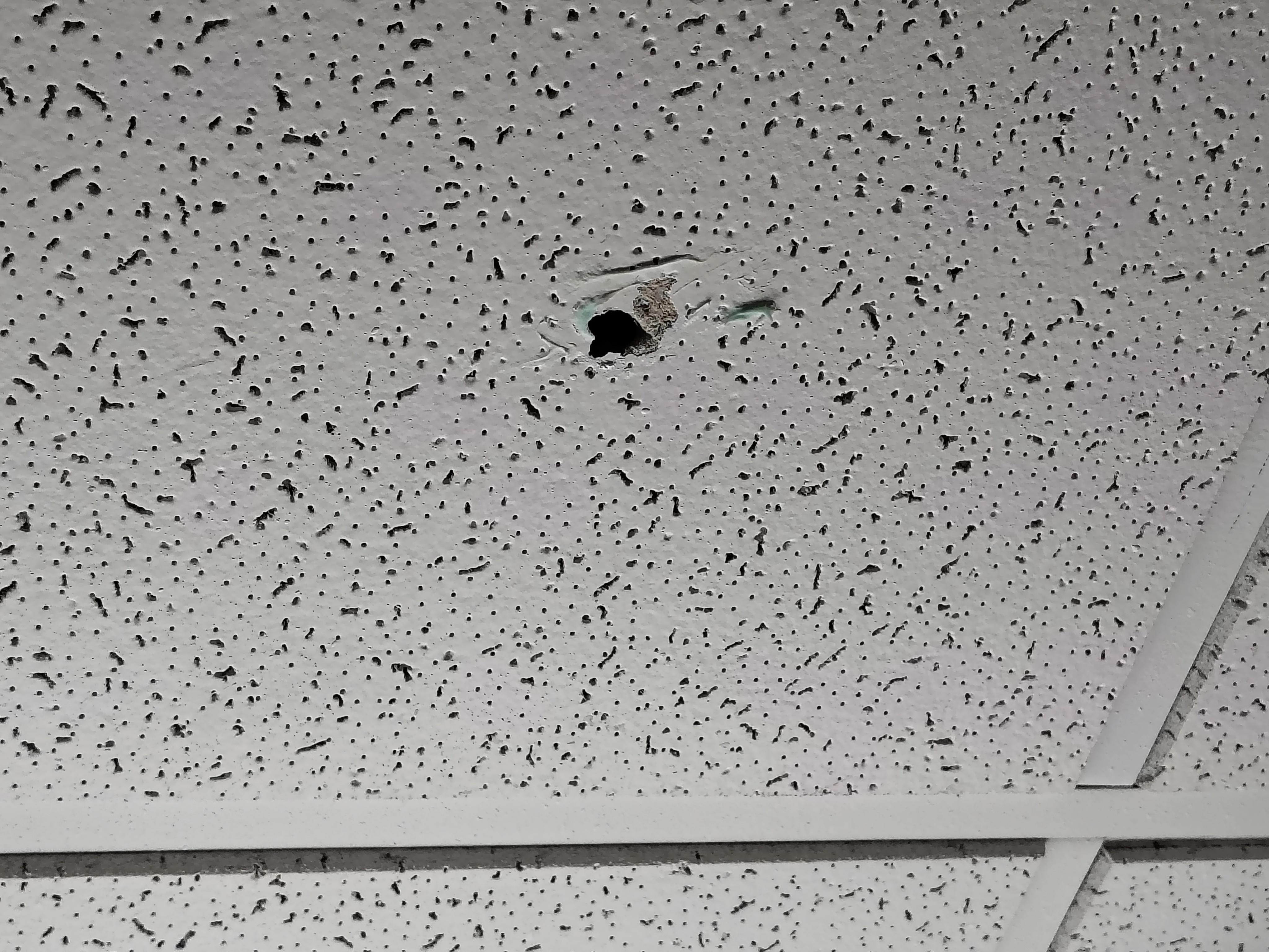Toothpaste on the ceiling and a hole