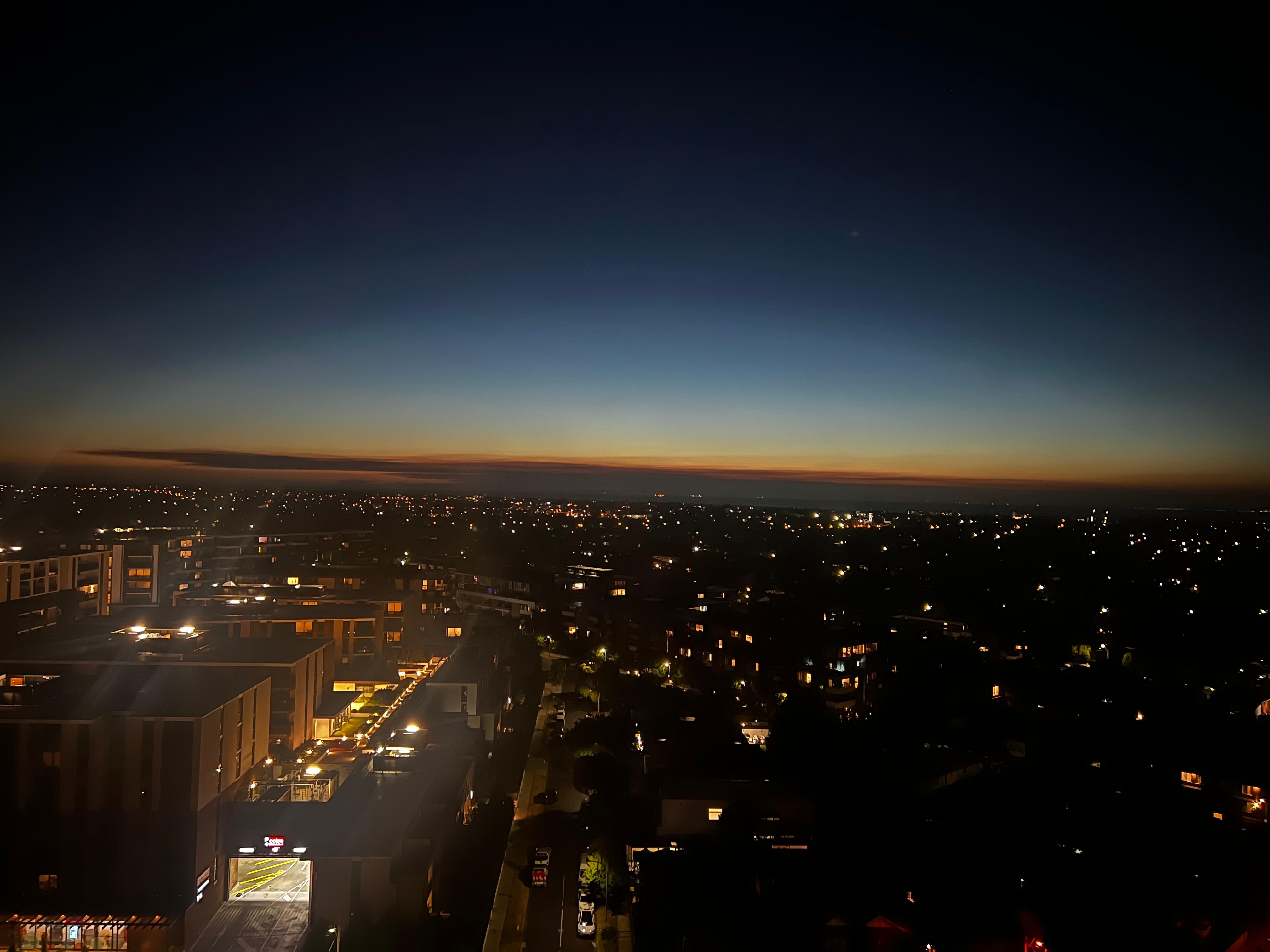 Night view looking over bay from room