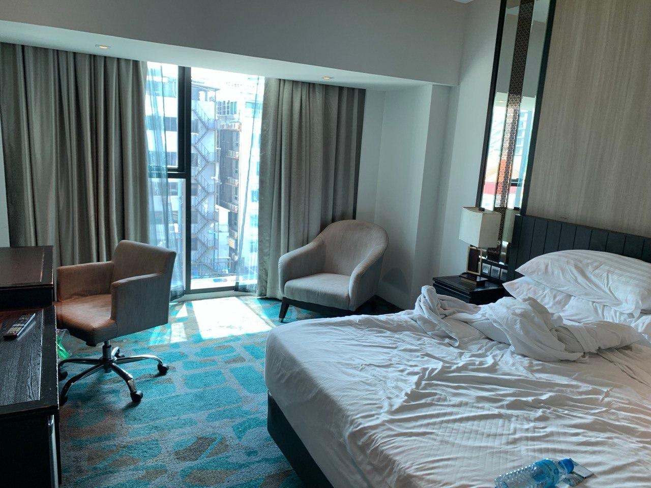 right before I leave the room.