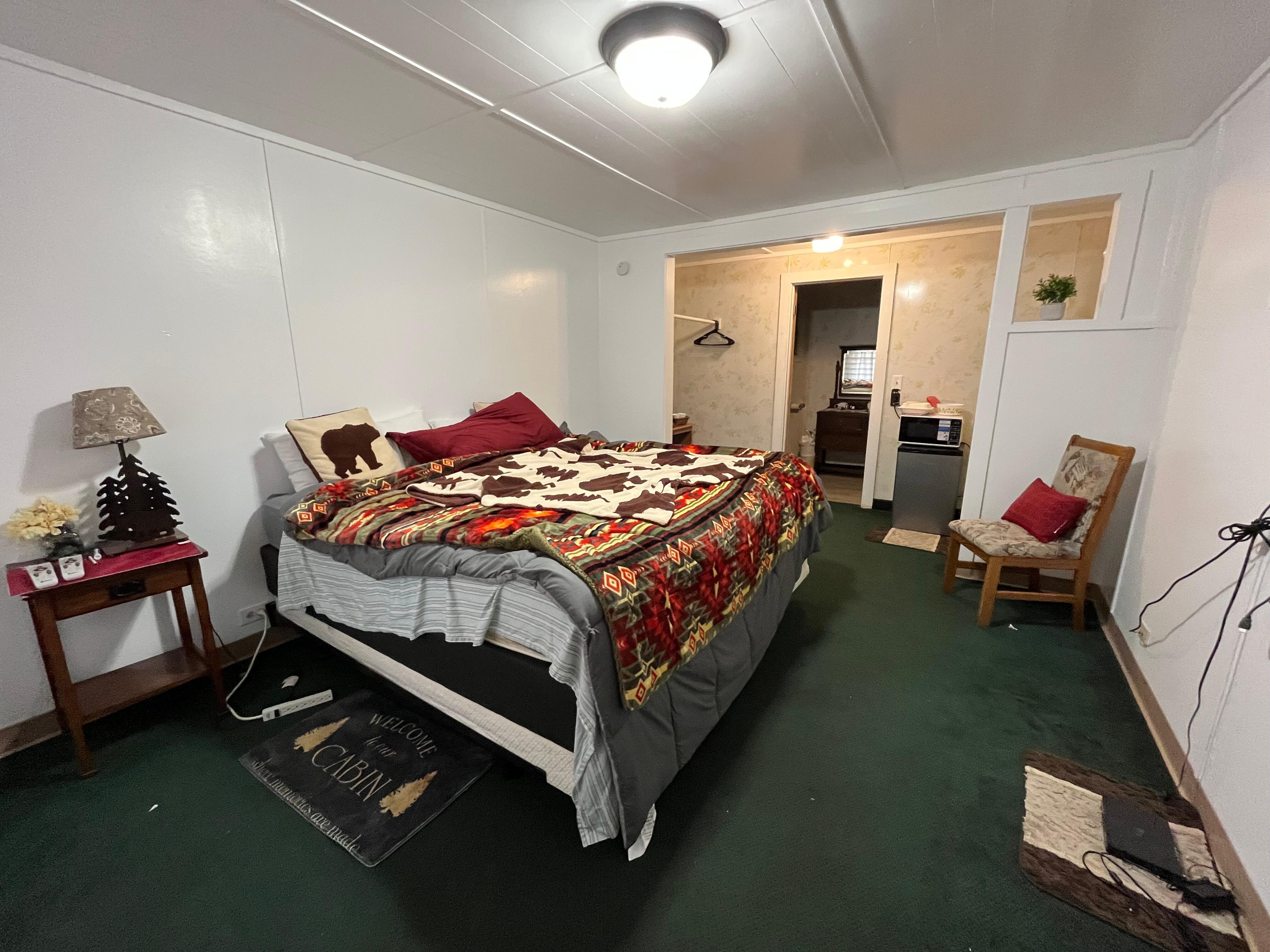 Old and worn out room with very dirty carpet and flies in the room.