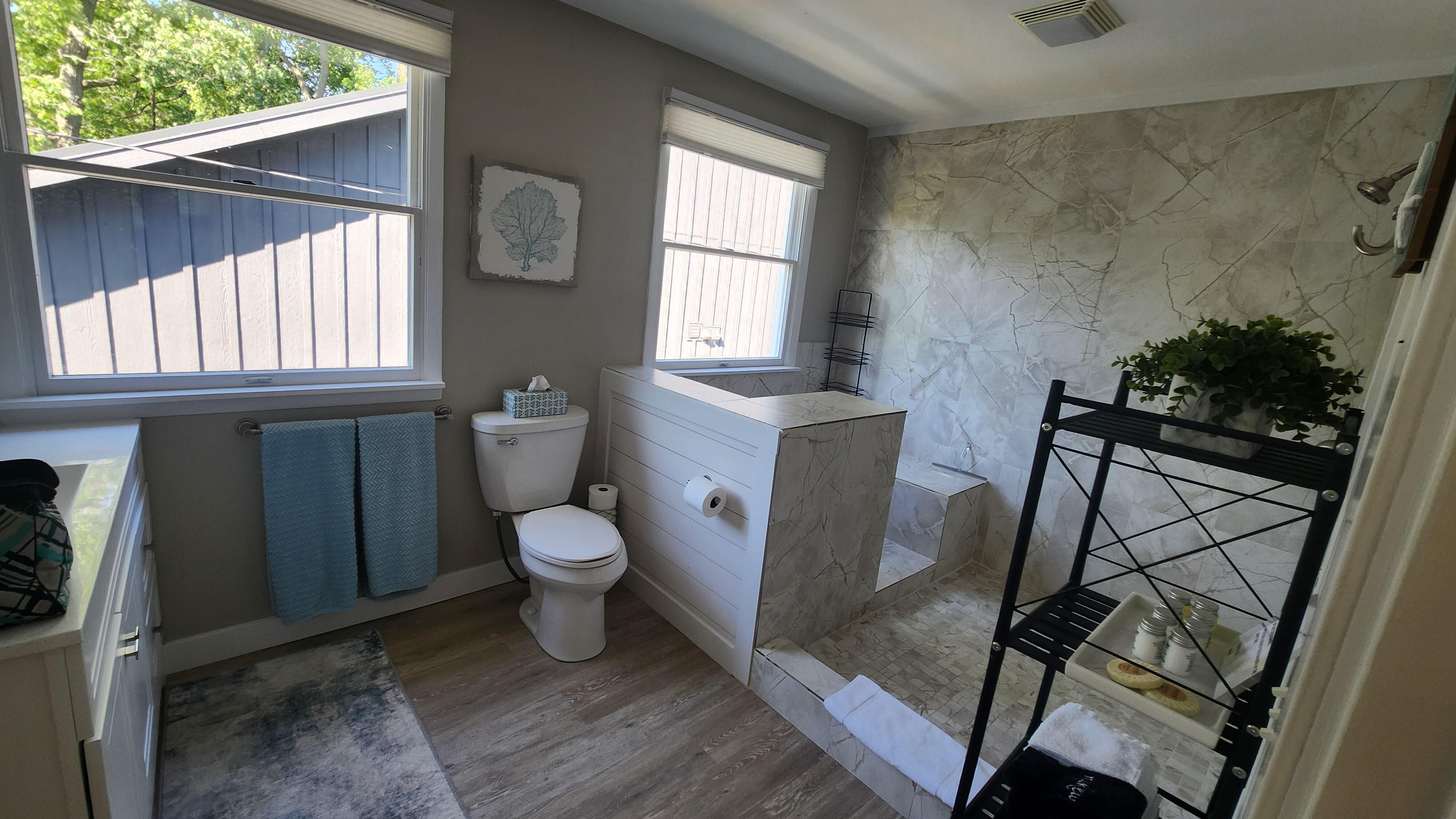 Bathroom. Has 2 doors, lock only on door to kitchen.