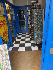 Restricted entry through a shop.