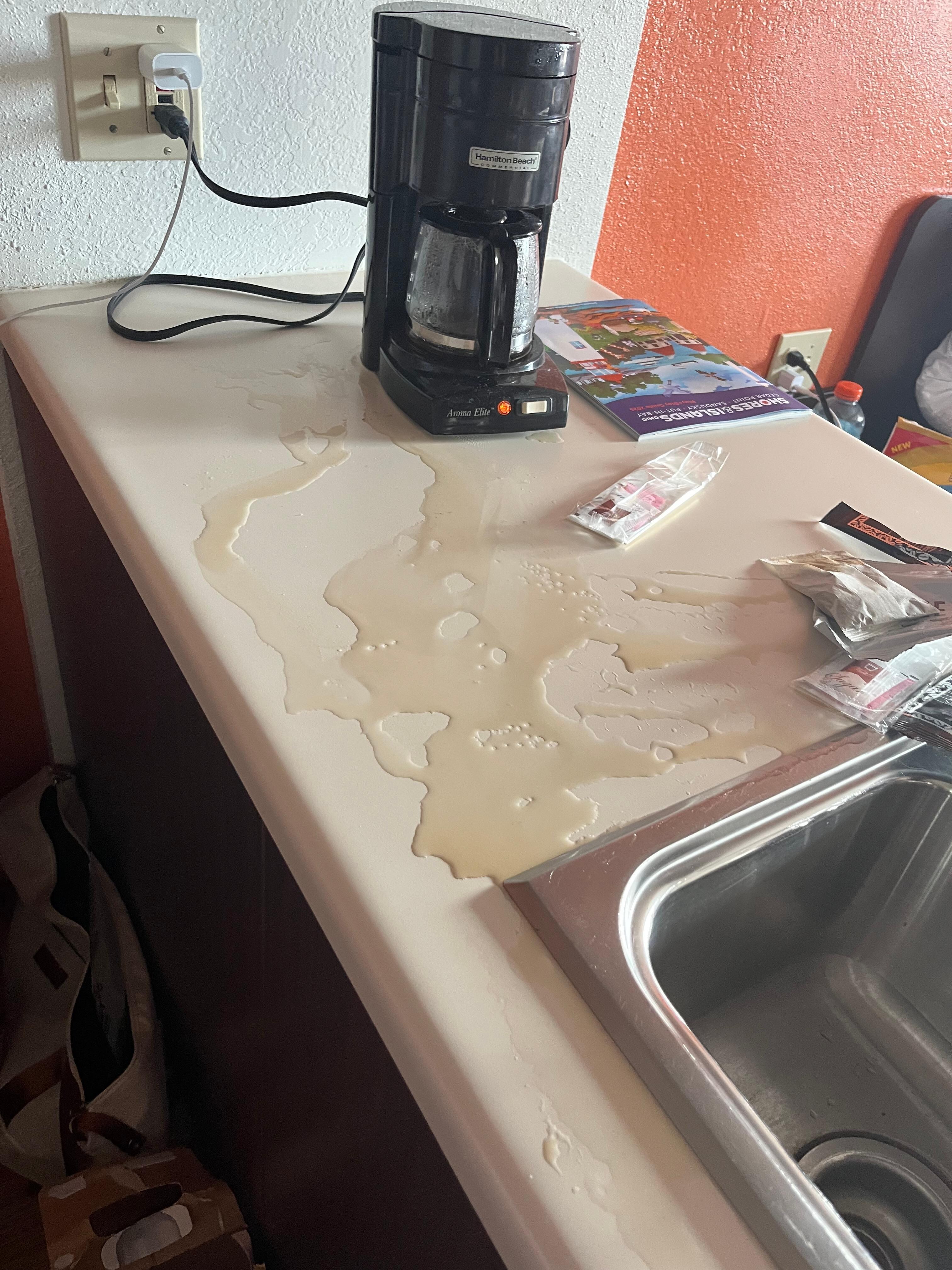Coffee pot leaked and coffee in lobby wasn’t kept up with properly. Had to wait.