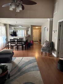 Owe from the door to patio to the front of the house