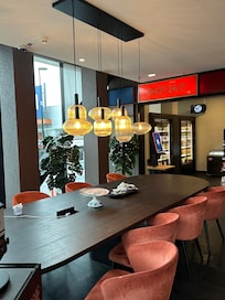 In the lobby is a good work area away from the noise of the front doors
