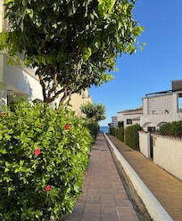 Footpath outside the front door looking down to the sea only steps away.