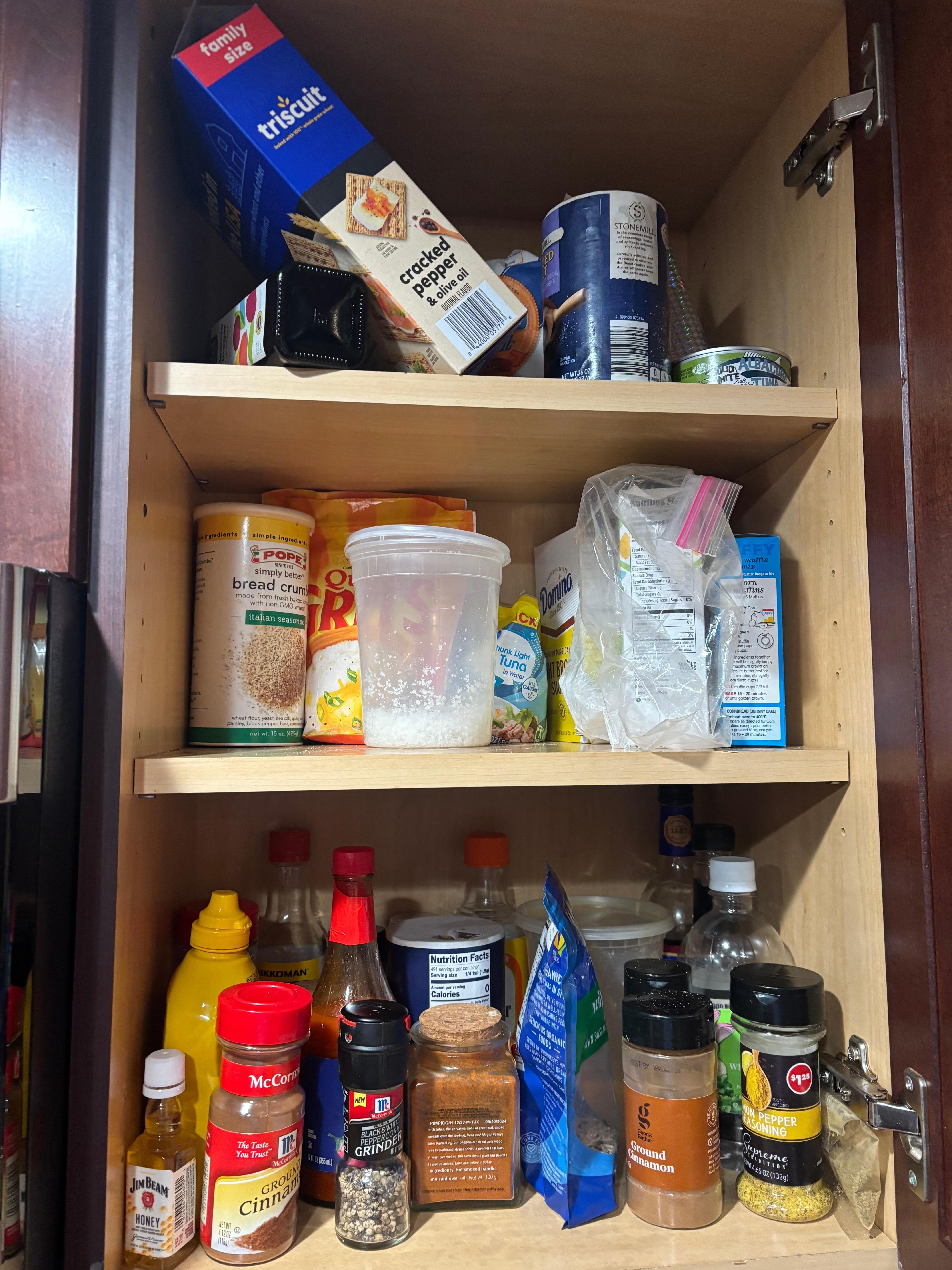 Food left in cabinets from previous guests. 