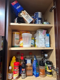 Food left in cabinets from previous guests.