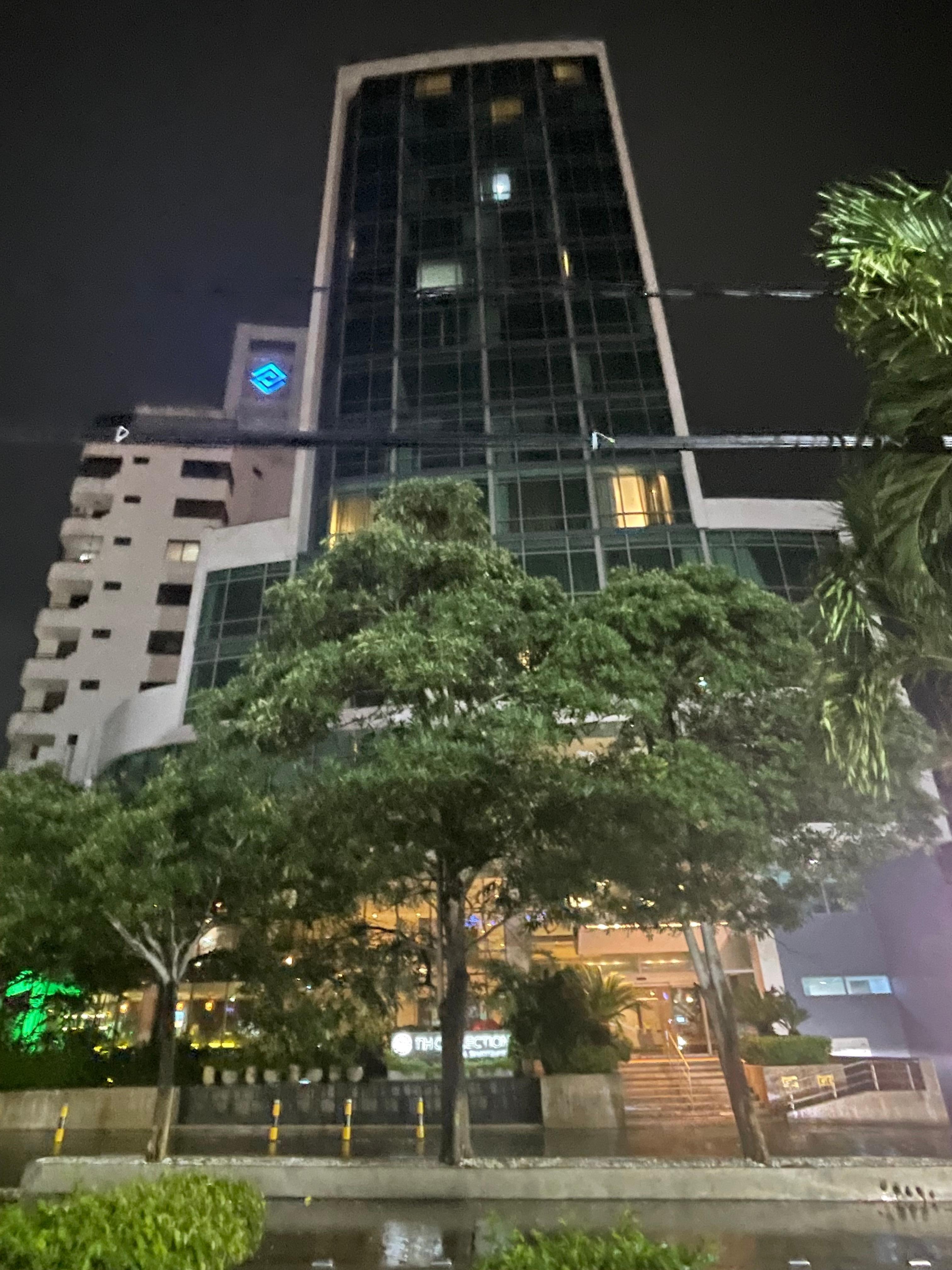 Outside view looking up at hotel